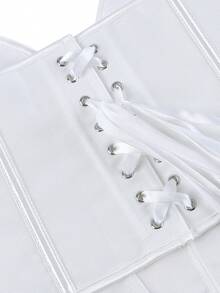 紧身胸衣式束身衣，深V领无肩带钢骨紧身胸衣，系带露背塑身短款上衣，万圣节瘦身收腹下胸紧身衣 - 白色 - 查看 6