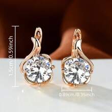Vanel 1Pair Modern Rose Golden Cubic Zirconia Earrings, Dainty Floral Leverback Earrings, Stylish Everyday Jewelry, Elegant Jewelry Gift For Her - Rose Gold-white - View 5
