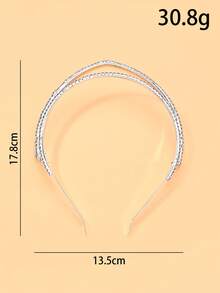 1 pieza Nuevo diseño de diadema minimalista de doble capa con rhinestones, accesorio elegante para el cabello para boda, fiesta y novia - Plateado - Ver 3