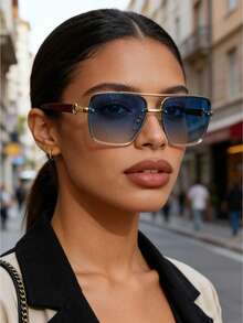 Gafas de moda de doble cañón, con patrón de veta de madera impreso por dentro y por fuera, adecuadas para el uso diario, el transporte, los viajes y las vacaciones en la playa - Multicolor - Ver 5