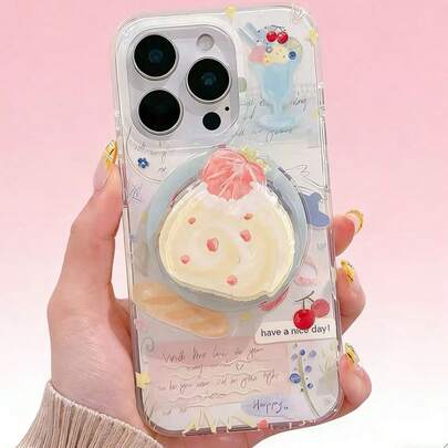 一套可爱草莓蛋糕磁吸手机壳+磁吸支架，适用于 11/12/13/14/15/16/17 Pro Max系列，适合自用或作为节日礼物送给家人和朋友。