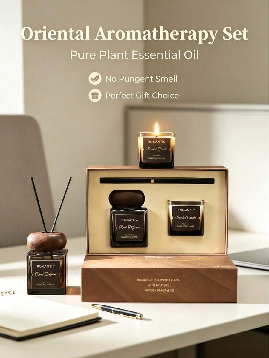 Luxury Aroma Diffuser And Scented Candle Gift Set, Natural Plant Essential Oils And Soy Wax Aromatherapy Kit, Smokeless Long-Lasting Fragrance For Home, Bedroom, Living Room And Office, Suitable As Premium Gift For Birthday, Holiday, Housewarming And Wedding - Gift Box - View 1