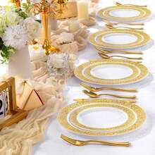 10/25/50/100pcs Premium Hollow Serving Platters, Minimalist Elegant Plates, Can Be Used As Fruit Plates, Salad Plates, Party Plates, Tabletop Decor, Washable, Stackable, Space-Saving, Reusable, Suitable For: Birthday, Wedding, Outdoor Picnic, Family Gathering, Holiday Celebration, Campus Party, Christmas, Thanksgiving, Mother's Day - White - View 5
