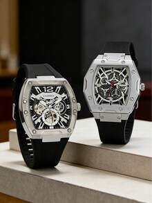 GUANQIN 1只男士硅胶表带镂空表盘时尚商务奢华运动经典休闲腕表，适合复活节、万圣节、圣诞节、父亲节、生日、返校季、节日、情人节、约会、商务、日常佩戴、送礼、音乐节、婚礼季等场合。 - 均碼 - 查看 5