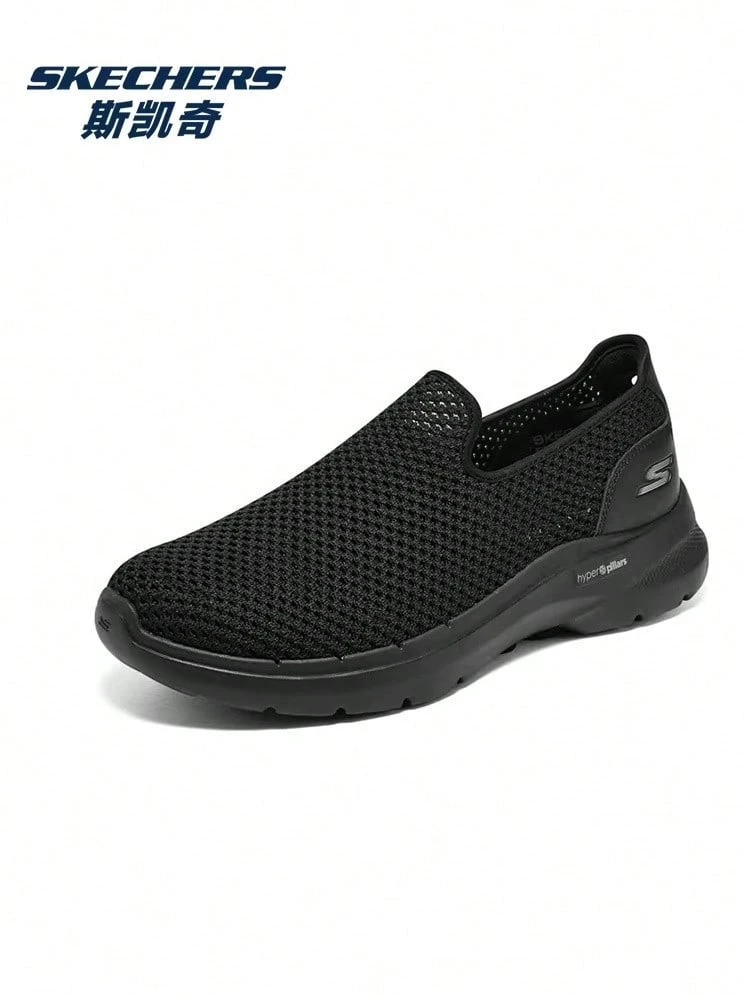 Skechers 夏季 Go Walk 6 男士一脚蹬休闲运动鞋 - 黑色 - 查看 1