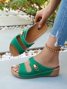 Lightweight Multi-Color Breathable Outdoor Lace-Up Wedge Sandals For Teenagers - Green - View 5