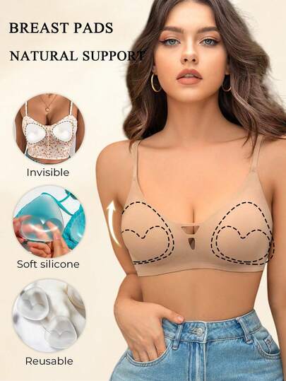 1 Pair Of Reusable Silicone Breast Pads, Invisible Lift, Push Up The Breasts, Make Small Breasts Look Bigger. Suitable For Swimsuits And Underwear, Soft And Thick Padding, Enhance The Breast Lifting Effect, Suitable For Bikinis, Wedding Dresses, Dresses And Camisoles