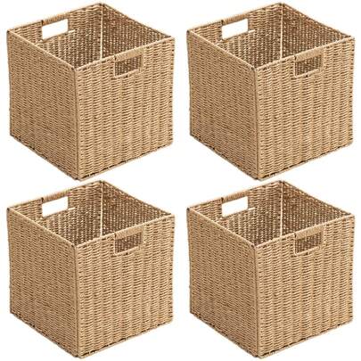 1pc Square Rattan Storage Basket, Bohemian Style Gourd Woven Storage Basket With Built-In Handle, Handwoven Storage Basket. Suitable For Living Room Shelves Organization, Bathroom Tissue Storage, Desktop And Coffee Table Miscellaneous Items, Toys, Keys, Cosmetics Storage Box, Living Room Decorative Basket. Storage Basket With Built-In Handle, Portable Storage Basket. Ideal Storage Solution For Desktops, Wardrobes And Bookshelves; Toy Storage And Organization. Suitable For Desktop And Wardrobe.