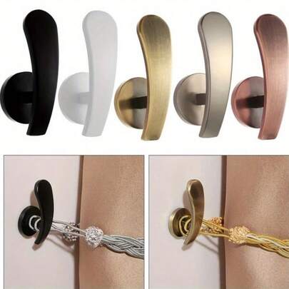 Curtain Tieback Hooks, Wall-Mounted Curtain Bracket With Screws, Heavy-Duty Golden Decorative Window Curtain Rod Hooks, Suitable For Living Room, Bedroom, Etc