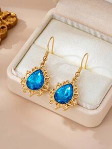 1 Pair New Golden Colorful Heart & Water Drop Bell Unique Earrings For Women - Baby Blue - View 2