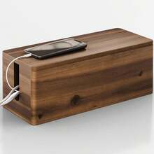 Acacia Wood Large Cable Management Box Round Edge 16" Wooden Power Strip Surge Protector Box Cable Hider For Office Living Room 2 Open Slots Magnetic Lid Walnut Color - Walnut - View 4