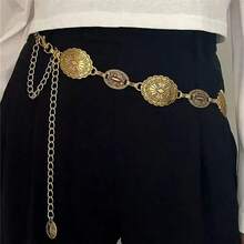 Cadena de cintura floral hueca metálica vintage, cinturón de cintura estilo punk para mujeres, cadena de decoración de cintura de moda retro, diseño de rombos, material de aleación de zinc, adecuado para primavera, verano, otoño e invierno - Dorado - Ver 6