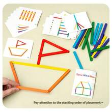 儿童益智堆叠计数棒，逻辑思维和空间感知训练，数学教学工具，算术棒，对称性和模式识别，小学生木制玩具 - 彩色 - 查看 6