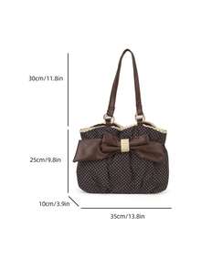 Bolso de mano con pliegues y lazo a lunares, estilo retro dulce, diseño con ribete de encaje, bolso de hombro versátil y de moda para mujer. - Negro - Ver 3