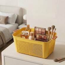 1/2/4pcsMultifunctional Plastic Cosmetic Storage Basket With Handle, Stackable Ventilated Organizer Basket For Bathroom Kitchen Cabinet Desktop Sundry Arrangement - Multicolor - View 4