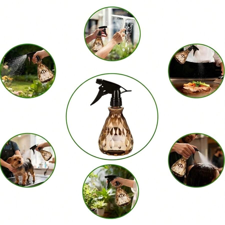 1 pieza Botella de spray ajustable de 500ml con patrón de diamante ámbar, rociador de niebla fina recargable, botella de agua de plástico vacía apta para soluciones de limpieza, riego de plantas de jardín, peluquería, aseo de mascotas, baño, cocina, tocador, rociador multiusos para el hogar