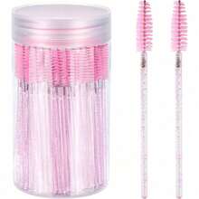 1支/50支/100支一次性睫毛刷批发，睫毛膏刷，化妆工具，睫毛嫁接刷，眉刷，弹性一次性眉刷，芝麻油刷（水晶粉）礼品 - A-粉紅色 - 查看 9