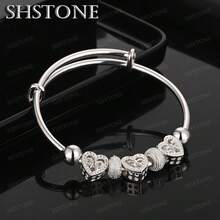 925纯银镀层可爱女士心形手镯，适合女士手链、婚礼派对首饰、节日礼物和设计师款吊坠 - 銀色 - 查看 1