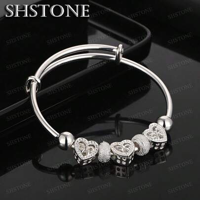 Vòng tay hình trái tim dễ thương mạ bạc 925 dành cho nữ, thích hợp làm vòng tay dự tiệc cưới, quà tặng ngày lễ, mặt dây chuyền thiết kế độc đáo.