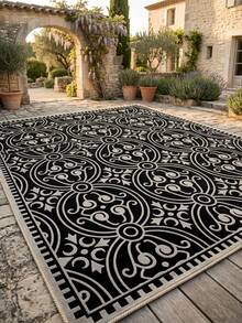 1 pieza Alfombra de lujo vintage estilo bohemio con estampado, alfombra de área rectangular con patrón floral y rayado desgastado al estilo europeo y americano, alfombra para exteriores, adecuada para entrada, balcón, pasillo, exterior, patio, sala de estar, alfombra suave lavable a máquina para todo el año, decoración del hogar - Multicolor - Ver 2