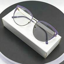 1 par de gafas de mujer con marco de metal y diseño fotocromático, forma de ojo de gato, diseño versátil, accesorio de gafas fotocromáticas - oro negro - Ver 10