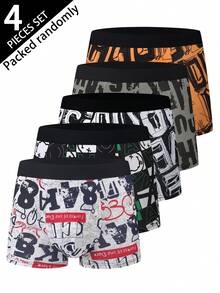 4 chiếc quần lót nam in họa tiết, quần boxer nam thoáng khí in chữ, quần short nam cạp trung thoải mái. - Nhiều màu - Xem 14