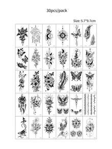 Sexy Women's Temporary Tattoo Stickers, Includes Various Patterns Such As Black Flowers, Butterflies, Feathers, Dream Catchers And Moons, Waterproof Body Art Stickers Suitable For Wrists, Collarbones, Thighs And More, Perfect For Party Makeup, Lasting 2-5 Days,Sketch Style - Black - View 7
