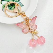 Heart-Shaped Butterfly & Cherry Keychain, Fruit Keychain Suitable For Car Keys. Suitable As Small Gifts, Souvenirs, Party Keychain Gifts For Friends - A - View 4