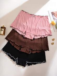 3pcs Women's Multicolor Frill Trim Tummy Control Seamless Comfortable Simple Anti-Chafing Plus Size Briefs - Multicolor - View 5