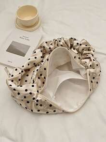 Elegant French Polka Dot Satin Fabric Hobo Bag, Slouchy Style Cloud Hobo Underarm Bag, New Relaxed Style Dumpling Bag, Commuting Office Date Shopping Travel Vacation Daily Bag For Office Ladies Teachers Moms Young Women - Champagne - View 3