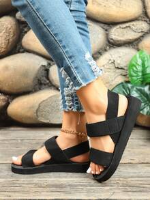 Women's Fashion Rhinestone Embellished Flat Casual Slippers, Suitable For Beach, Travel, Daily Wear, Summer - Black - View 3