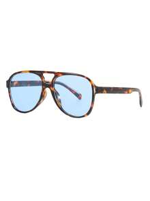 1 Pair Unisex Retro Double Bridge Fashion Glasses - Leopard Blue - View 2