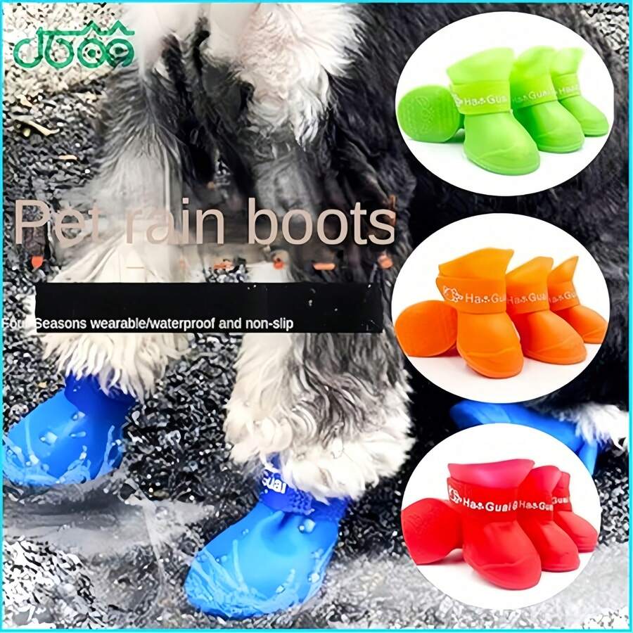 4 Pairs S/M/L/XL Outdoor Ankle Boots For Cats & Dogs, Waterproof Pet Shoes, Non-Slip Rubber Boots, Pet Accessories, Soft Bottom Anti-Slip Dog Paw Covers, Warm Pet Shoes For Autumn/Winter - Multicolor - View 1