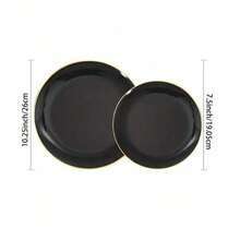 10.25英寸黑边大餐盘和7.5英寸黑边小餐盘套装，金色镶边沙拉盘、蛋糕盘、水果盘、派对餐盘、餐具套装，适用于生日、派对、宴会、节日派对、新年庆祝活动、餐饮活动等场合。 - 黑色 - 查看 7