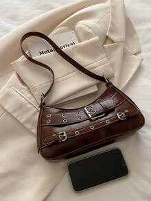 复古摩托车风格腋下包，时尚个性INS单肩包，简约通勤斜挎包 - 咖啡 - 查看 10