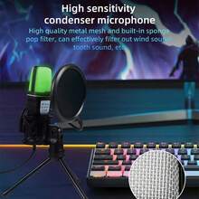 Mikrofon Kapasitif USB RGB, Peredam Kebisingan AI, Pemantauan Real-Time, Pasang dan Mainkan untuk Bermain Game, Streaming Langsung, Podcast, dan Perekaman - View 4