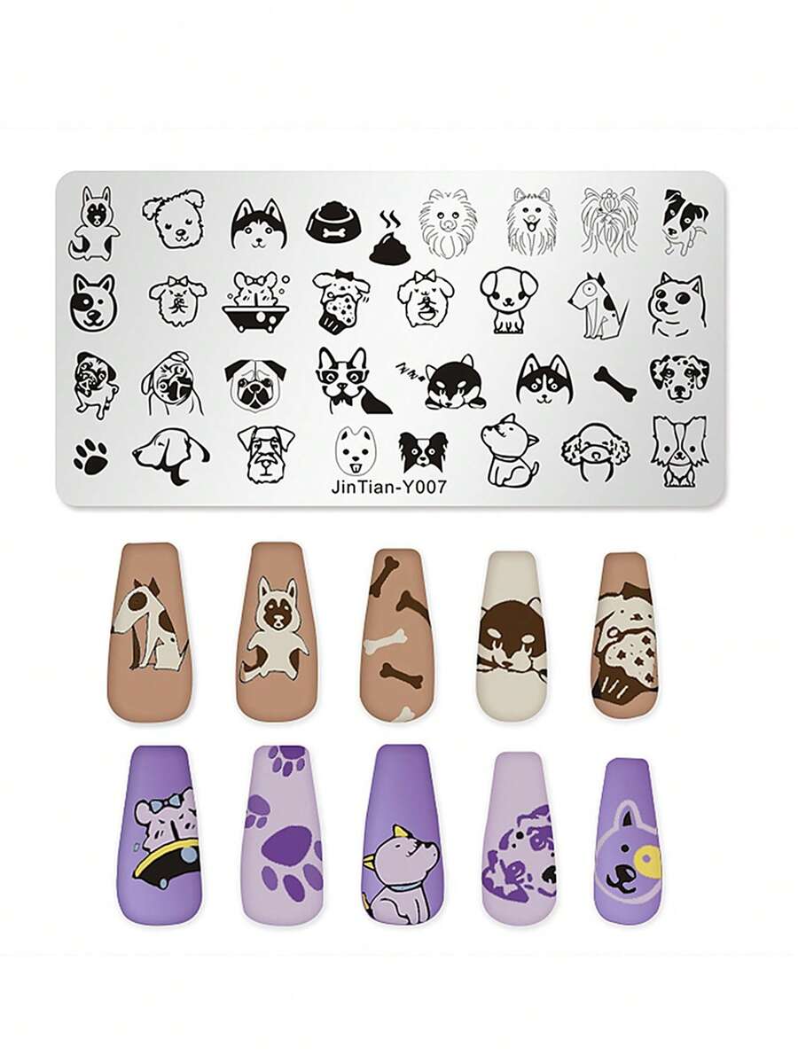1pc Nail Art Stamping Plate, Landscape, Animal, Puppy, Floral Pattern Stainless Steel Nail Stamping Template Tool - Silver - View 1