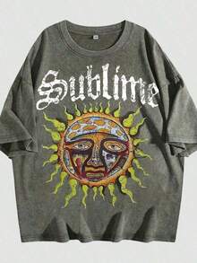 New Hot Selling2026 Summer Tops Retro Sun Face Skull Print, Men's T-Shirt, SUBLIM Band Style Free Theme Loose Short Sleeved ShirtLoose And Comfortablesummer Clothes - Xanh quân đội 01 - Xem 6