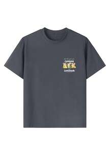 少女休闲趣味印花圆领短袖T恤，夏季上衣 - 深灰色 - 查看 9