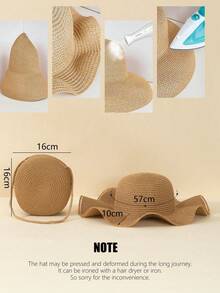 2件套女士卡其色波浪纹沙滩遮阳帽和草编斜挎圆包套装，适合日常、度假、旅行、夏季 - 卡其色 - 查看 6