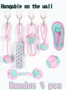 1件/3件/5件/7件装彩色打结绳狗玩具。采用色块设计，吸引狗狗的注意力。满足狗狗咀嚼、互动、训练和玩耍的需求。手柄设计方便互动和悬挂收纳。扭绳纹理可以摩擦牙齿表面，帮助清洁牙齿和磨牙。适合中小型犬磨牙和清洁牙齿。宠物用品，宠物玩具。 - 彩色 - 查看 8