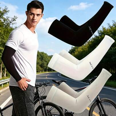 Unisex Summer Ice Silk Arm Sleeves - Breathable Mesh Panel, Suitable For Outdoor Sports, Exercise And Daily Wear, Outdoor Gear, UV Protection Fingerless Driving Cycling Ice Silk Arm Sleeves - Quick Dry, Breathable