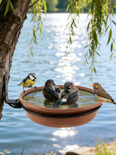 2-In-1 Wall-Mounted Bird Bath And Feeder, Outdoor Wild Bird Drinking Bowl With Adjustable Bracket, Garden Yard Tree-Mounted Bird Feeding Station For Sparrows, Bluebirds, Bird Lover Gift