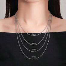 1 pieza Collar de plata de ley S925 (unisex), exquisito collar de círculo de plata sólida, cadena larga para hombres, cadena de clavícula para mujeres, collar de uso diario de baja alergia, joyería versátil para capas, regalo para ella - Collar de perlas - 2,0 mm de grosor - Ver 6