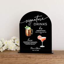 1 pieza Menú de cócteles personalizado e impreso, cartel de bar de boda para bebidas insignia, letreros de bebidas de él y ella, arco de acrílico con UV, perfecto para la decoración de la recepción - Tablero de exhibición de copas de vino para bodas F-Wedding - Ver 7