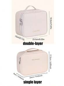双层PU大容量化妆包,分格化妆品收纳包,旅行便携多功能化妆箱 - 彩色 - 查看 3
