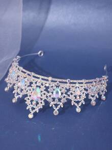 Sparkling Rainbow Teardrop Crystal Crown, Romantic Bridal Headpiece For Prom & Photoshoot - Color - View 4