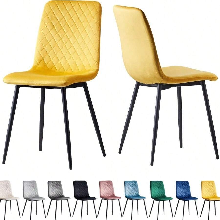 Mcc Direct Set Of 2 Designer Velvet Chairs Fabric Dining Chairs With Metal Legs-Lexi Chairs - Yellow - View 1