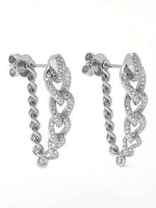 Bông tai dạng dây xích dày, mạ vàng 18K, bạc sterling 925, đính đá Cubic Zirconia, dành cho nữ. - Bông tai đính đá Zircon dạng dây chuyền - Xem 8