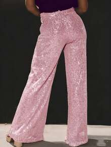 Women's Sequin Patchwork Casual Versatile Daily Wear Pants - Pink - View 2